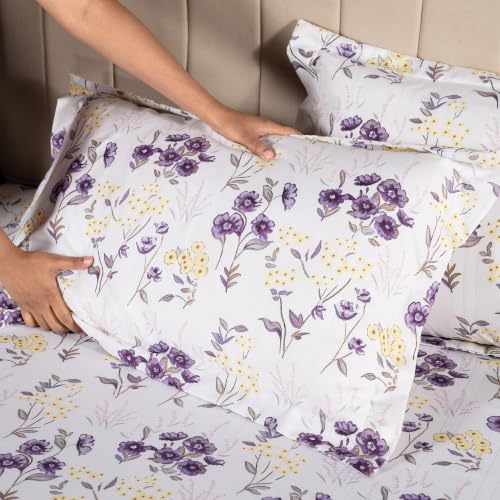 Image of Home Elegance from House of Mytrident | Linen Feel Bed Sheet for Double Bed King Size with Two Pillow Covers | Ultrasoft | Floral 274cm x 250cm | myTrident - Cedar Purple