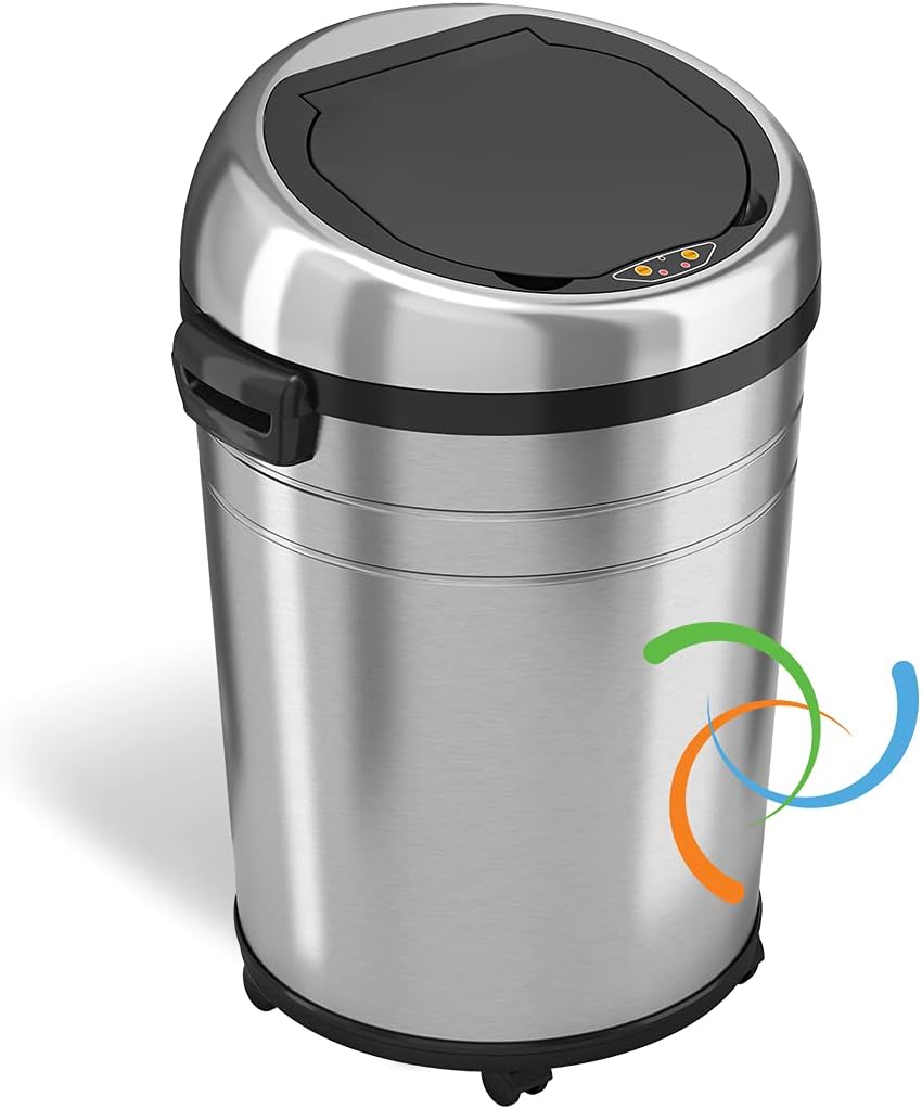 iTouchless EcoWise Compost Bin Container Dual Deodorizer Activated Carbon Filters 18 Gallon Silver