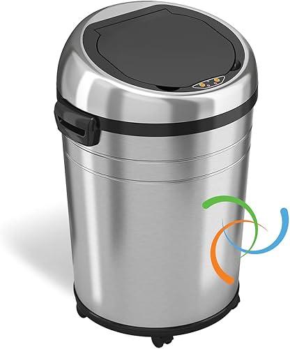 iTouchless - Cubo de basura de 18 galones (68 litros) de tamaño comercial con sensor sin contacto y sistema de control de olores y ruedas, diseño