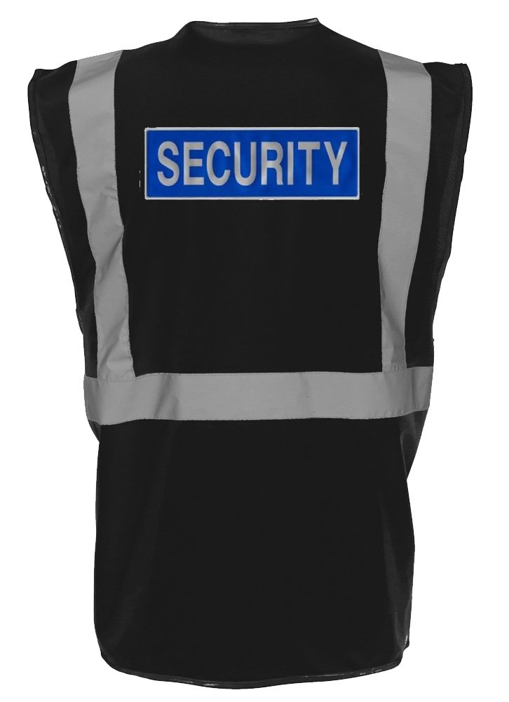 Workwear World Men's Black Printed Reflective 'Security' Badge Doorman Bouncer Sia Enhanced Viz Visibility Executive Zip Vest (Xl)
