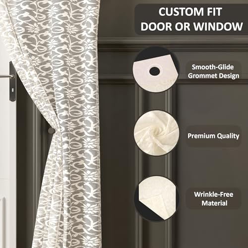 Image of Kuber Industries 4 Pcs Net Cotton 7 Feet Door Curtain Vine Designfor Home Decor | Semi Sheer Grommet Curtains for Living Room /Bedroom | RC317 - Delhi Cream