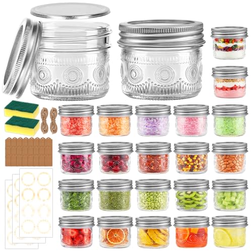 Alotpower 4 oz Glass Small Mason Jars with Embossed Pattern 24 Pack
