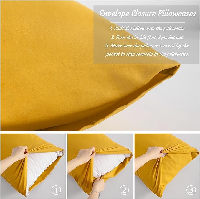 KANCHI DECOR - Premium 400 Thread Count 100% Egyptian Cotton Pillow Cases Set of 2, Breathable, Soft and Wrinkle-Free Pillow Covers with Envelope Closure, Gift, Gold Yellow, 17x27 Inches 1