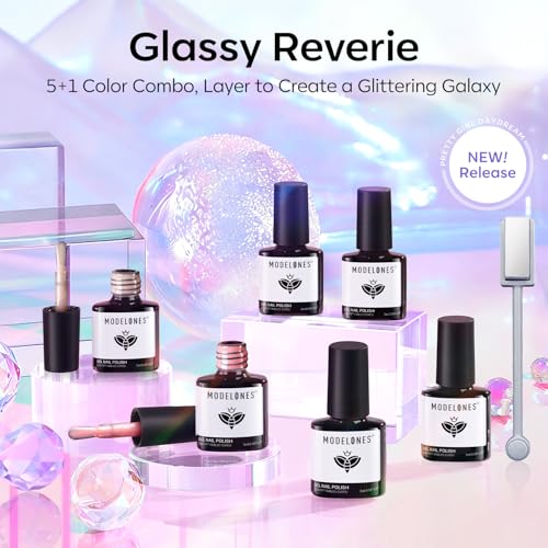 Image of modelones Cat Eye Gel Nail Polish, 6 Colors Jelly Neon Set with Magnet Sparkle Galaxy Series Nail Gel Polish Kit Soak Off Led Nail Art Manicure Salon DIY Gifts