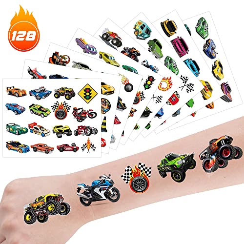 Gifolavy CAR12 128Pcs Hot Temporary Tattoos 8 Sheets Race Cars Birthday Party Supplies Decorations Favors Fake Tattoos Stickers thumb #6