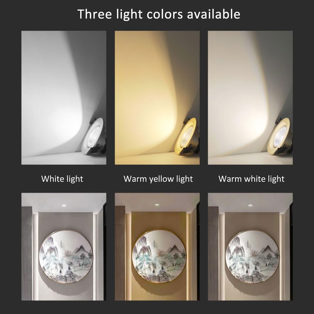 Paquete De 7 Focos Led COB Empotrables De 6 W con Ángulo Ajustable Y Antideslumbrante para Techo De Sala De Estar, 3000 K/4000 K/6000 K (Opcional),A-3000K