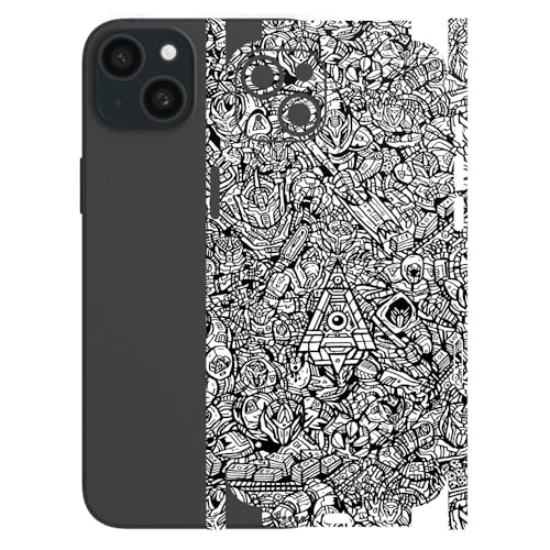 Image of AtOdds - Full Body Back Screen Guard Protector Film - Lamination Wrap Skin Sticker for iPhone 15 Plus | Scratchproof Matte Finish (Design - Monocrome Bots)