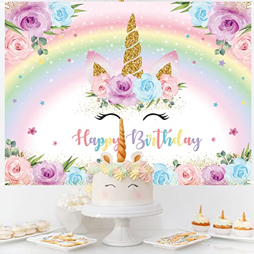 Paready バースデー タペストリー 誕生日 飾り付け 壁掛け フォトポスター 写真背景 壁 飾り Happy Birthday シンプル おしゃれ 装飾 デコレーション パーティー お祝い 女の子 男の子 135*100cm ユニコーンのサムネイル