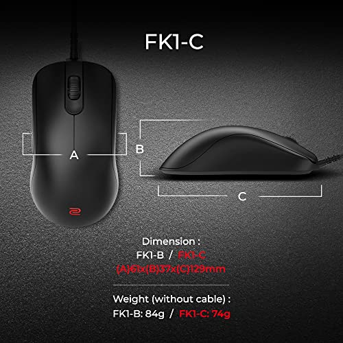Image of Zowie BenQ FK1-C Symmetrical Gaming Mouse for Esports |Weight-Reduced | Paracord Cable & 24-Step Scroll Wheel for More Personal Preference| Driverless | Matte Black Coating | Large Size
