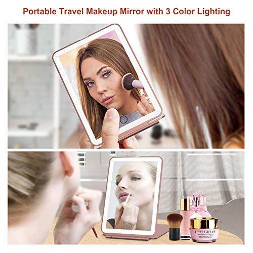 Rechargeable Makeup Vanity Mirror With 72 Led Lights, Lighted Travel Portable Light Up Beauty Mirror, 3 Color Lighting, Dimmable Touch Screen, Tabletop Desk Led Foldable Cosmetic Mirror With Lights #TOP6