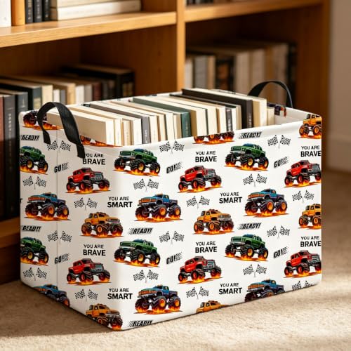 Image of Rectangle Storage Basket,Collapsible Storage Bin,Books Box,Gift Basket(Flame Racing)