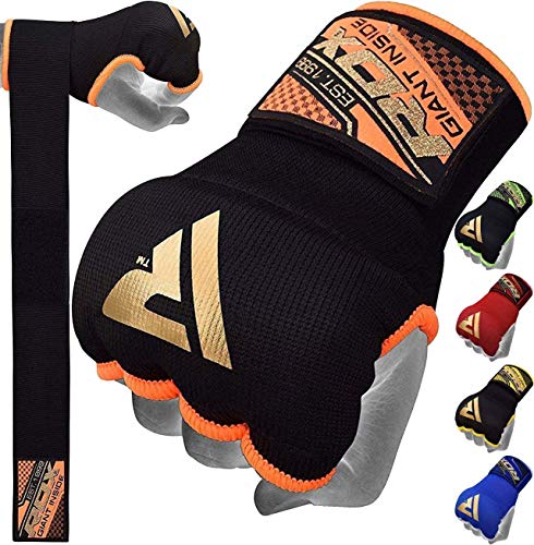 RDX Training Boxing Inner Gloves Hand Wraps MMA Fist Protector Bandages Mitts, Small, Orange