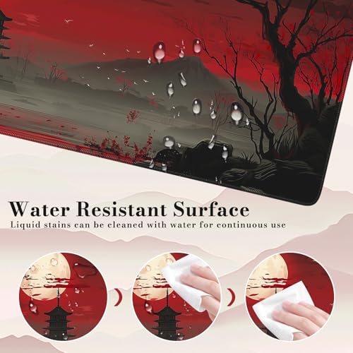 Image of iCasso Desk Protector Mat, Large Japanese Mouse Pad, Stable Rubber Base Mousepad with Stitched Edges, Keyboard Mouse Mat Desk Pad for Work, Game, Office, Home(Full Moon)