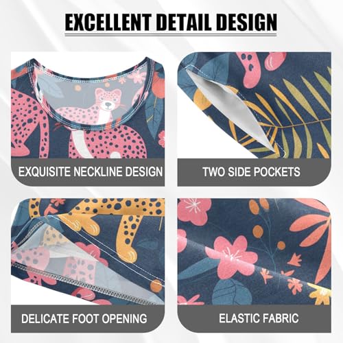 ALAZA Leopard Flower Palm Leaf Pajamas Short Sleeve 2 Piece Sleepwear Top and Bottom Pajama Set Unisex4