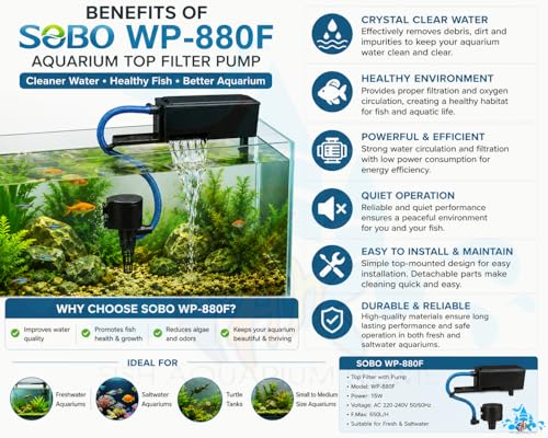 Image of FAH WP-880F TANK TOP FILTER Sobo Power 15W| Max Flow: 650L /H | 1.5Ft to 2.5ft Aquarium | For Super Cleaning with inchFREE inch Cotton Pad (submersible)