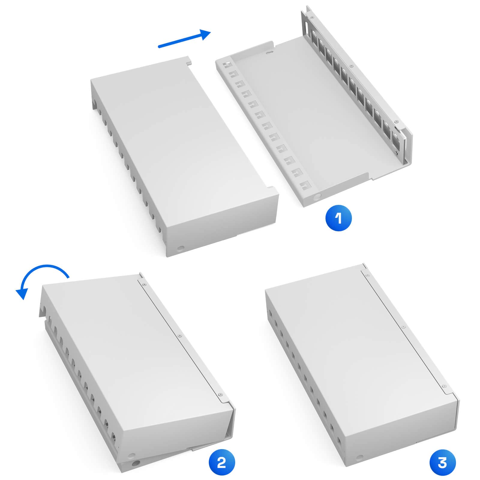 HB-DIGITAL 12-Port Patchpanel Patchfeld Verteilerfeld 1 HE 12x CAT 7 RJ45 Keystone Jack Modul vollgeschirmt STP 10 Gbps Kompatibel mit Verlegekabel Netzwerkkabel Ethernet LAN - Hellgrau