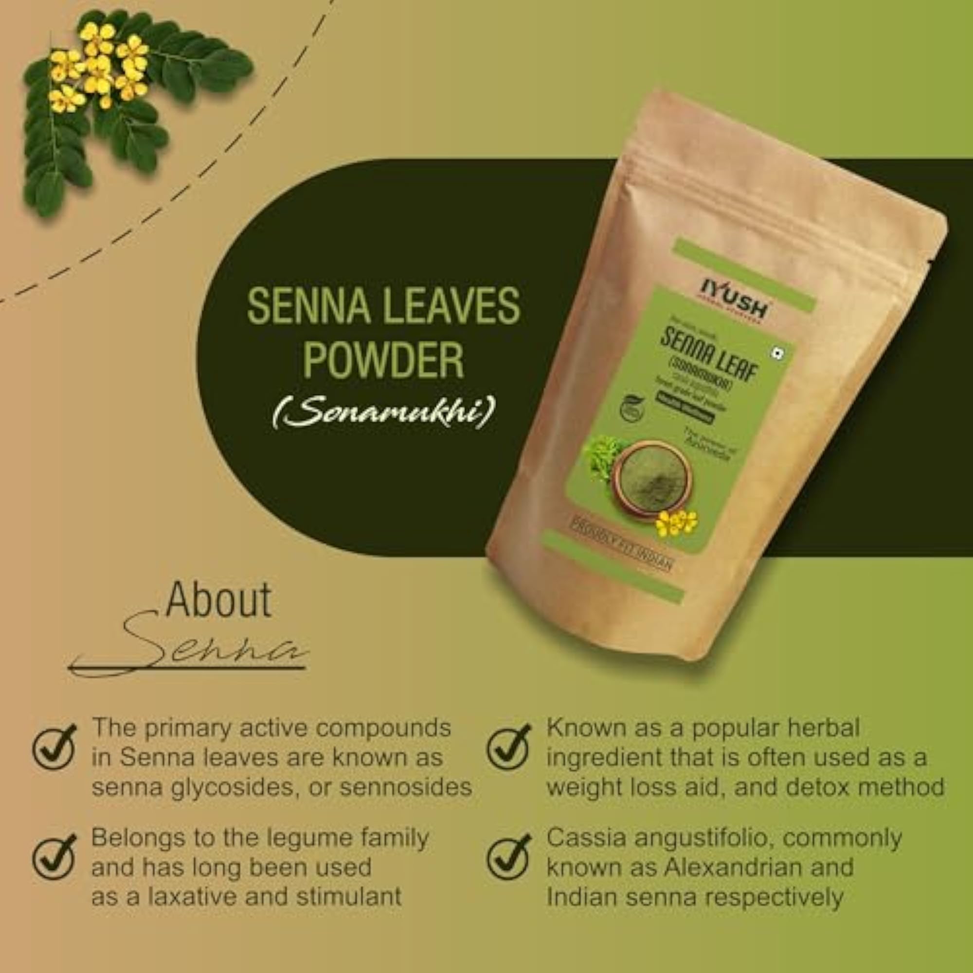 Herbal Ayurveda Senna Powder, Organic Sonamukhi Leaves