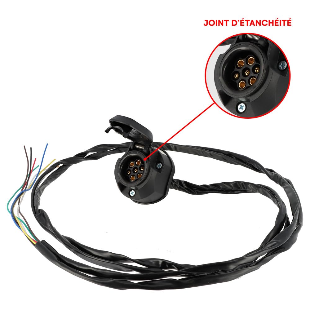 MECA24 Faisceau Attelage Remorque - Prise 7 plots 12V Femelle - Pré Câblé 2m - Fils 7x0.5mm² - pour Remorques et Machines agricoles