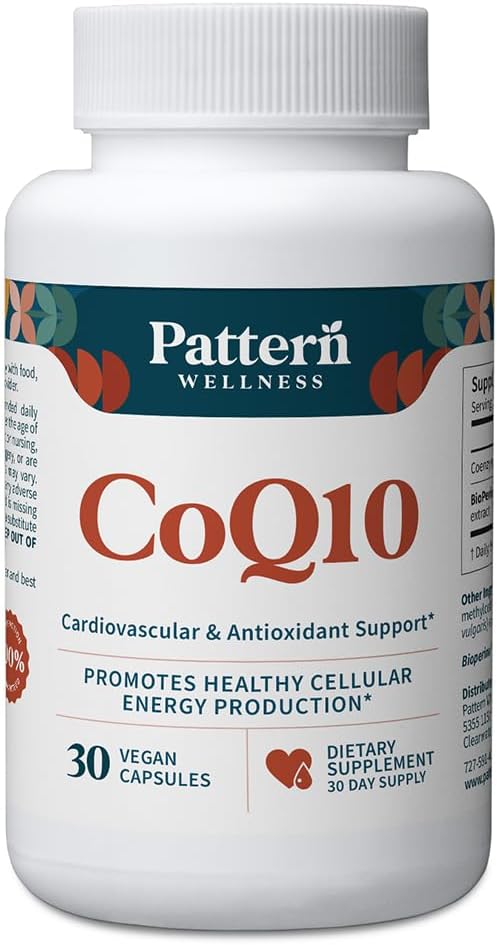 Pattern Wellness Pattern Wellness CoQ10 – 200mg Ubiquinone with BioPerine® Black Pepper Extract – Cellular Energy & Vitality Support – Non-GMO – 30 Vegan Capsules*