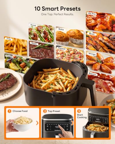Image of Beelicious Pro 10-in-1 MicroTemp Air Fryer 6.5QT, PFAS-Free Ceramic Coating Airfryers, Nonstick & Dishwasher Safe, AI-Powered E-Recipes, Shake Reminder, Compact, Digital Display. Pure Black
