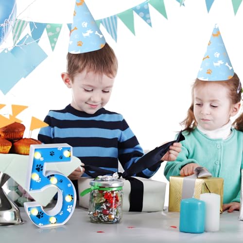 Image of Havawish Blue Paw Dog Birthday Light up Number Sign Dog Birthday Party Decorations for Boy Themed Party Supplies Prop Backdrop Sign, 8.58 Inches(Number 5)
