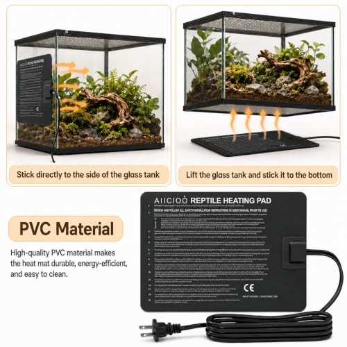 Image of Aiicioo Reptile Heating Pad - Hermit Crab Heater Heat Mat for Reptiles Snake Lizard Terrarium 16 Watt (Pack of 2)