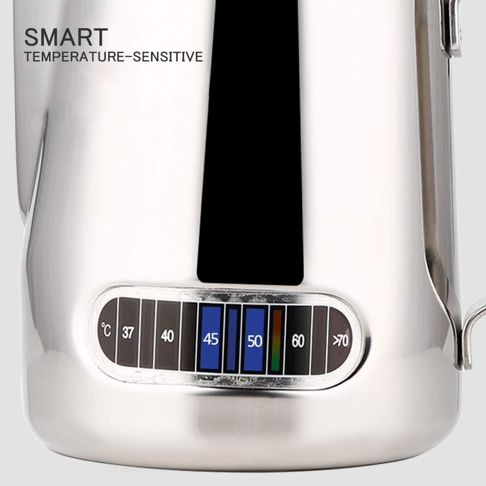 Stainless Steel Milk Frothing Pitcher, 20oz/600ml - Cappuccino Latte Art Steaming Pitcher with Ergonomic Handle and Thermometer