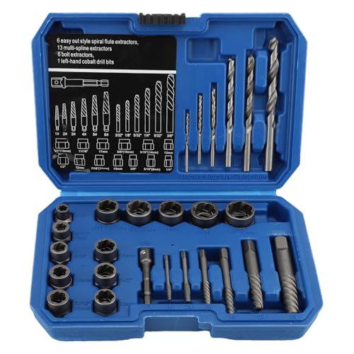 26 Pièces Extracteur de Vis Ecrou Antivol, Ensemble D'extracteurs de Vis, Acier Chromé avec Adaptateur Hexagona, Extracteur de Boulons Cassés pour Enlever...