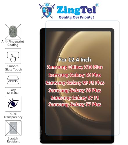 Image of Screen Guard Designed For Samsung Galaxy Tab S10 Plus / S9+ / S9 FE+ / S8+ / S7 FE / S7-Plus 12.4 Inch Nano Fiber Tempered Glass Screen Protector Flexible, HammerProof & Shatterproof