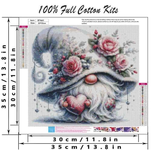Image of Gnome Cross Stitch Kits for Adults Beginner,Flower Counted Cross Stitch Kits Printed Stitching Cute Patterns Dimensions Needlepoint Art Crafts Embroidery Kits for Adults Beginners (13.7x13.7 inch)