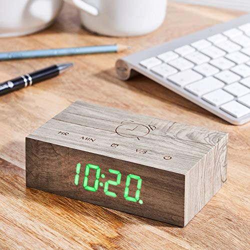 Gingko Flip Click Clock Led Alarm Clock Sound Activated With New Flip Technology, Rechargeable With Laser Engraved Touch Controls, Ash #TOP2