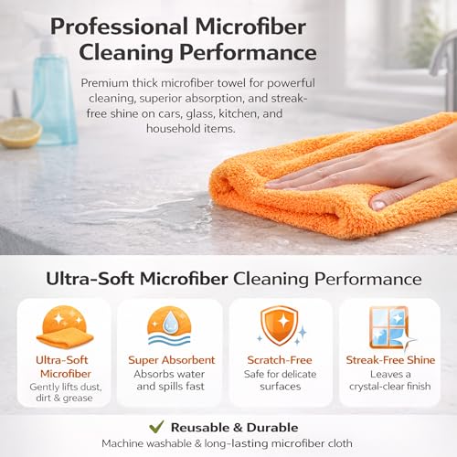 Image of Cutting EDGE 500 GSM - Set of 2 - Coral Fleece Microfiber Cloth (40 x 40 cm), Ultra Soft Thick Lint-Free & Scratch-Free Towel for Car Cleaning, Drying, Polishing & Detailing (Orange)