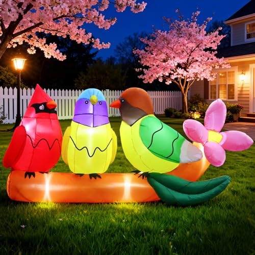Décoration de printemps gonflable oiseaux et fleurs DomKom 2,4m avec éclairage LED