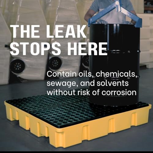 ENPAC 4 Drum Spill Pallet Platform with Forklift Pockets, 49\"x49\"x6.5\", 8,000 lbs. Load Capacity Containment, 66-Gallon, Forkliftable, EPA/OSHA Compliant, Made in USA