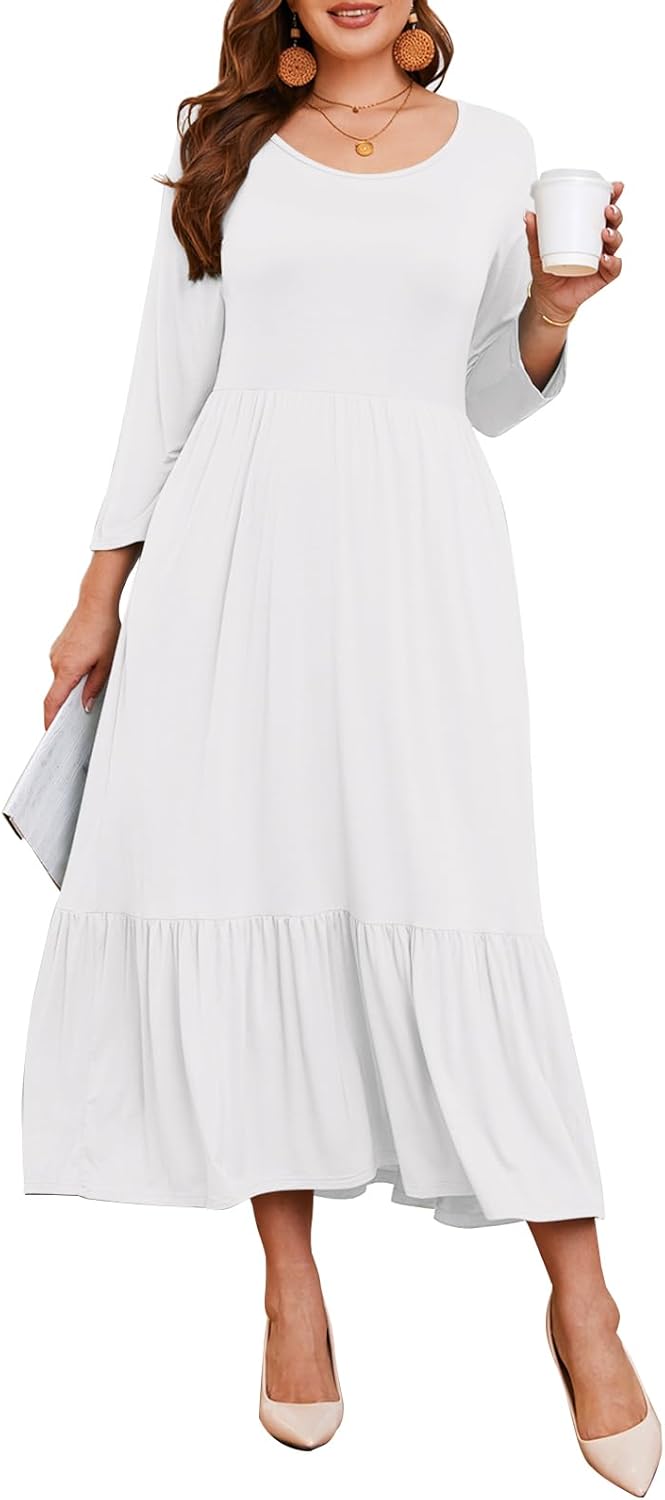 LARACE 3/4 Sleeve Maxi Dress with Pockets (Plus Size)