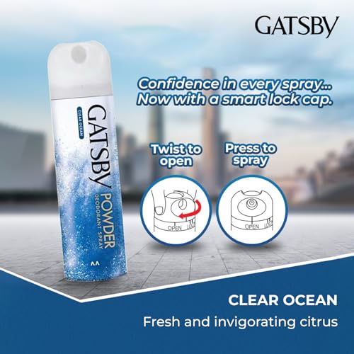 Image of Gatsby Japan's No. 1 Powder Deodorant Bodyspray - Clear Ocean, 130g | Long Lasting Freshness | Fresh and Clear Marine Fragrance | Deo for Men