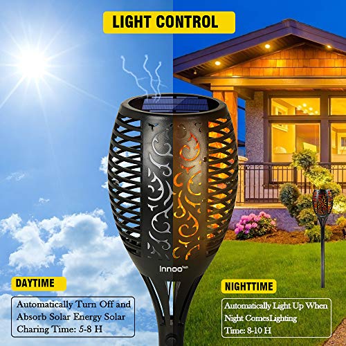 Innoo Tech Solar Torch Lights, 96 Led Waterproof Flickering Flames Torches Lights Outdoor, 3 Ways Installation Landscape Decoration Lighting, 4 Pack