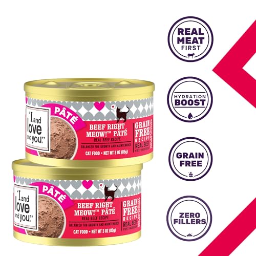 Image of I and love and you Wet Cat Food - Beef Right Meow Pate - Beef Recipe, Grain Free, Filler Free, 3oz Pack of 24 Cans