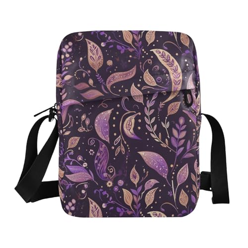 KLL Vintage Purple Paisley Leaves Pattern messenger bag cute Vegan Leather Shoulder Crossover Bag Shopping Shoulder Hand Bags