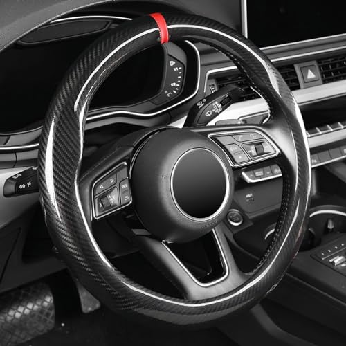 Labbyway Carbon Fiber Steering Wheel Cover Universal 15 inch Breathable Anti-Slip Warm in Winter and Cool in Summer Black