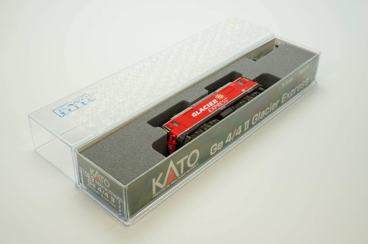 KATO Ge4/4-II Glacier Express locomotive in its clear plastic packaging.