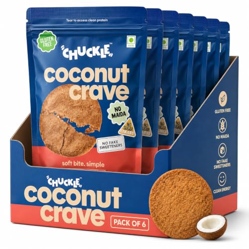 Image of Chuckle Coconut Cookies with Oats & Real Ingredients 300g (6 Pack x 50g), Jaggery Sweetened Biscuits, Gluten Free Tea Time Snack for Kids & Adults