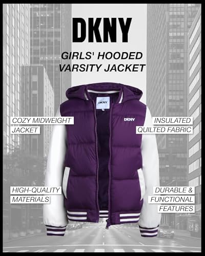 DKNY Girls' Quilted Puffer Jacket - Warm Hooded Insulated Winter Jacket for Girls - Kids' Outerwear Varsity Jacket (7-16)2