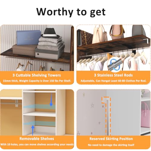 Closet-System-with-Drawers-8FT-Custom-Closet-Organizer-Systems-with-3-Shelving-Towers-Expandable-Hanging-Rods-Adjustable-Shelves-96-Walk-in-Closet-Kit-Corner-Closet-Wall-MountWalnut Closet System with Drawers 8FT Custom Closet Organizer Systems with 3 Shelving Towers Expandable Hanging Rods Adjustable Shelves 96 Walk in Closet Kit Corner Closet Wall MountWalnut