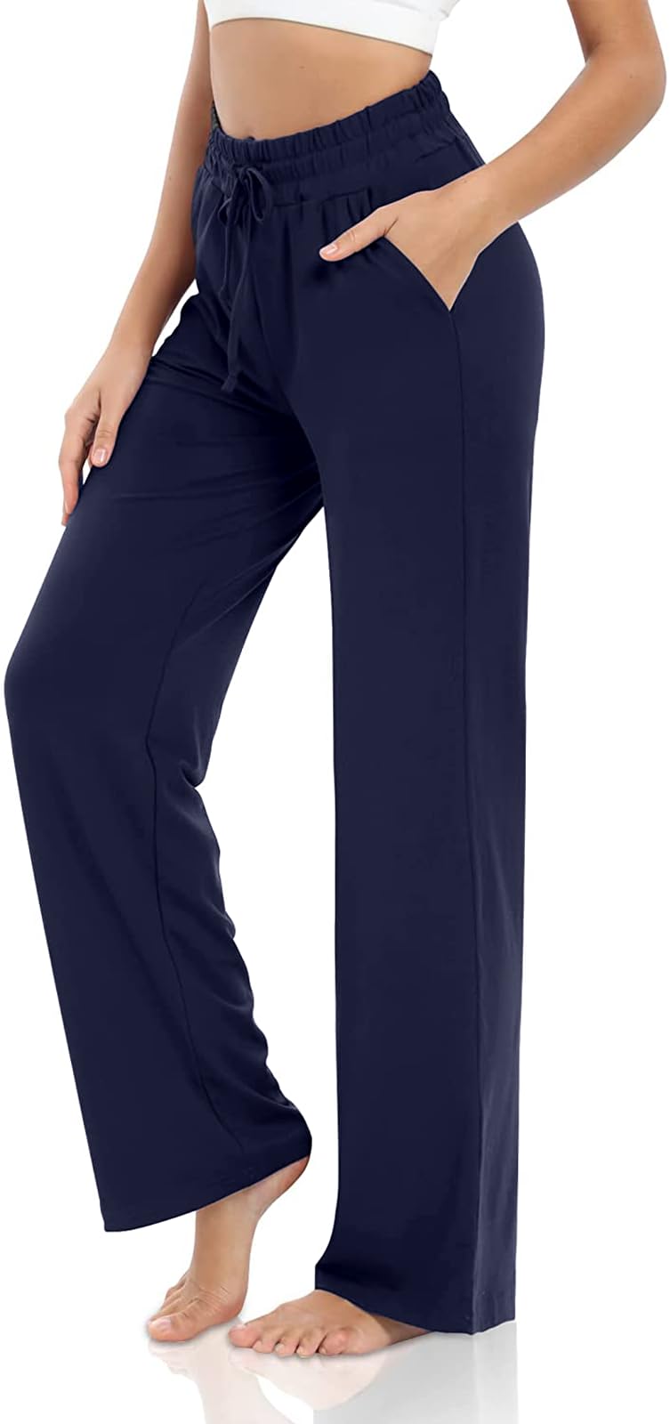 VIGVAN Jogginghose Damen Baumwolle Freizeithose Yogahose Weites Bein Aktive Freizeit Kordelzug Lose Lounge Pants Breites Bein Hausehose Sporthose mit Taschen