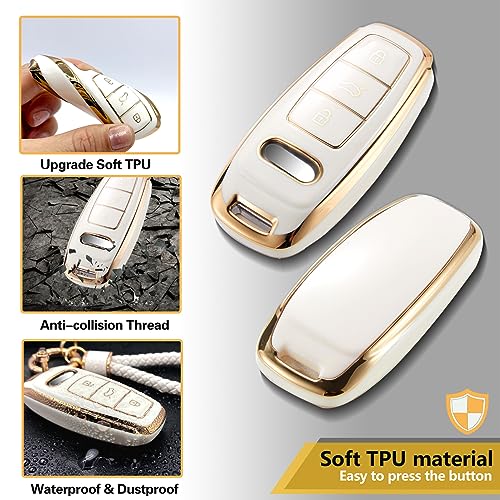 Image of for Audi Key Fob Cover with Metal Braided Rope Keychain Accessories, Upgraded Soft Key Case for A3 A6-A8 E-Tron S3 RS6-7 SQ7-8 Key Fob Shell (Gold Edge, D)