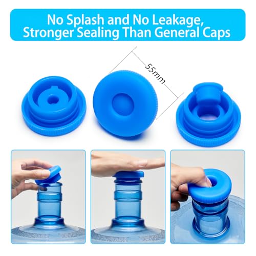 Image of 3 & 5 Gallon Water Jug Cap Reusable - Water Bottle Caps Fits 55mm Bottles,Silicone Non- Spill Lids for Anti-Splash (3 Pack)
