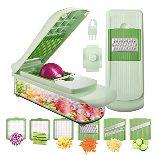 Onion Chopper Vegetable Chopper Mandolin Silcer Cutter Chopper and Grater with Container Cheese Grater Fruit Chopper Vegetable Slicer Cutter Dicer Ricer Supernalï¼ˆGreenï¼‰