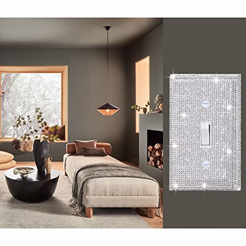 Image of 2 Pcs Silver Shiny Silver Rhinestones Wall Plates Light Switch Cover Plate Decorative Single Toggle Wall Plate Durable Wall Outlet