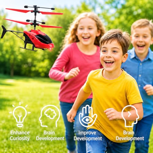 Image of Toy Helicopter Gravity Sensor for Boys /Kids Age 5 + Years, Indoor Palm Sensing Helicopter, 750 RPM, Rechargeable Helicopter with LED Lights (Red Black Remote)
